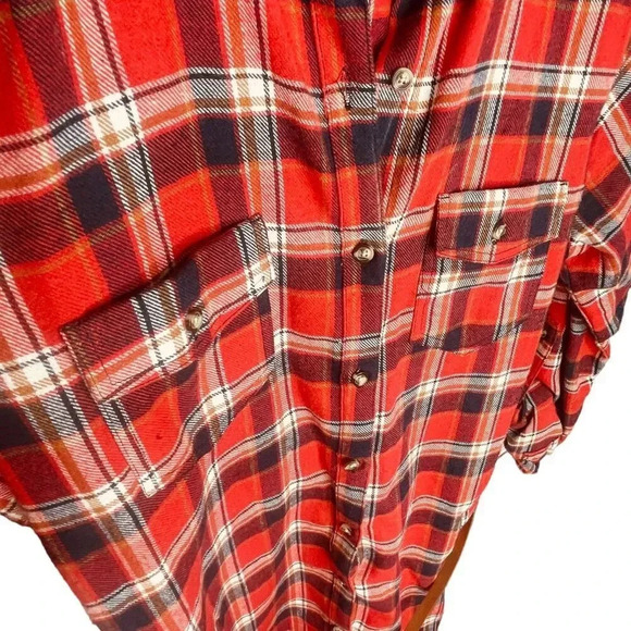 Active USA Women's Red, Navy, Tan & White Plaid Flannel Mini Belted Dress - Picture 14 of 14